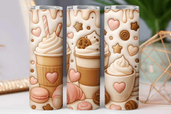 3D Coffee Tumbler Wrap 20oz Design Png