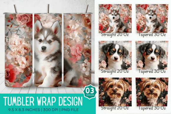 3D Dog Flowers Tumbler Design