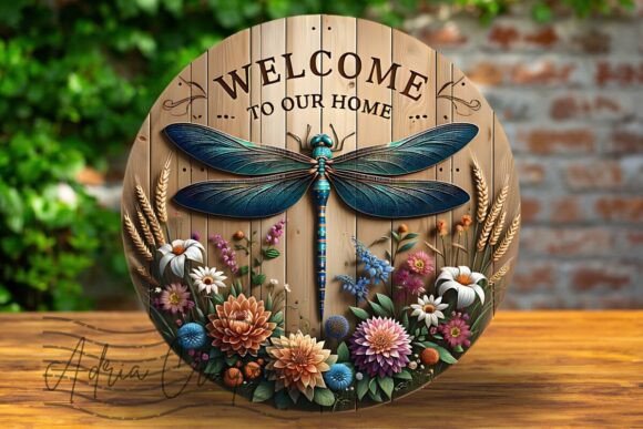 3D Dragonfly Welcome Wreath Decal