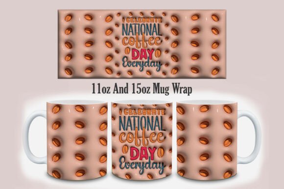 3D Inflated Coffee Mug Design PNG