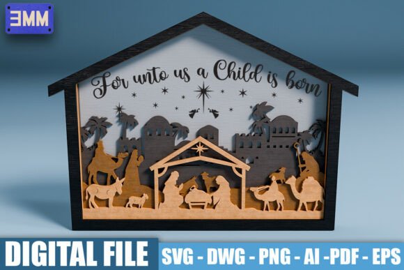 3D Nativity Scene with Quote Laser Cut File