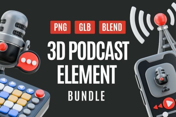 3D Podcast Element Bundle: Elevating Audio Branding with Modern Visuals