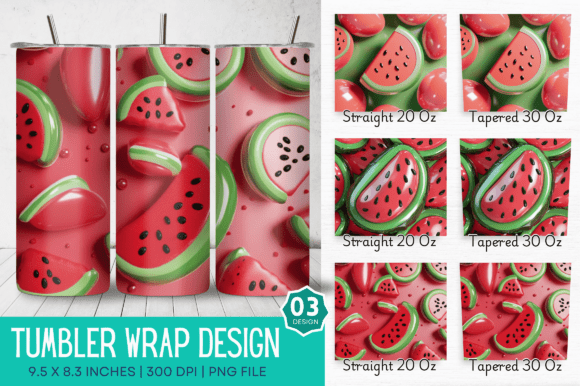 3D Watermelon Inflated Tumbler Design