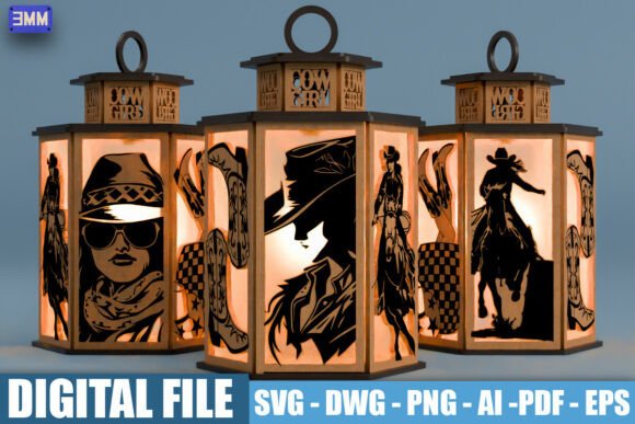 3D Western Cowgirl Lantern SVG DXF