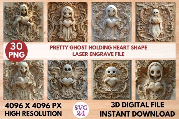 Pretty Ghost Holding Heart Laser Engrave File