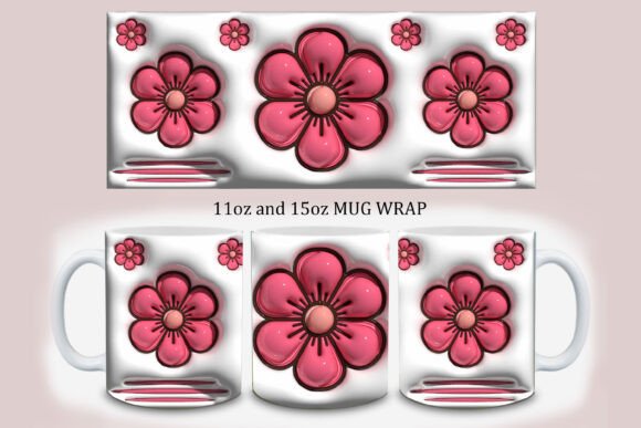 Strategic Branding with 3D Inflated Flowers PNG Mug Wrap Design