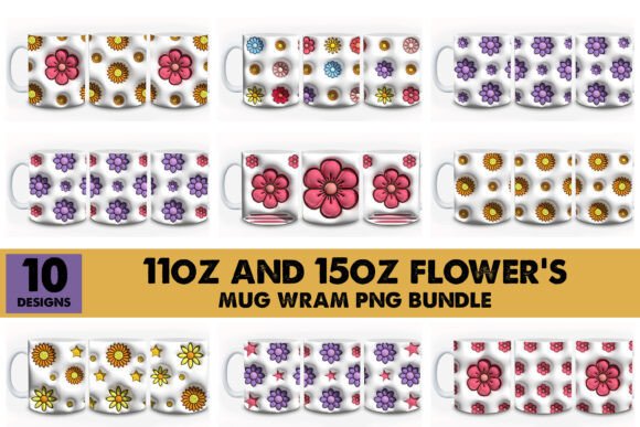 Transforming Plain Mugs with the 3D Inflated Flowers PNG Mug Bundle
